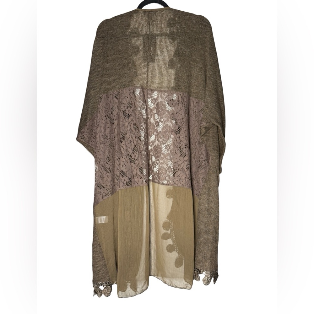 Gigio USA Women’s Medium Open Front Duster Cardigan Boho Crochet Lace Brown NWT - Picture 2 of 10